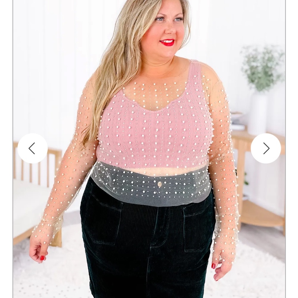 Mesh rhinestone and Pearl shirt